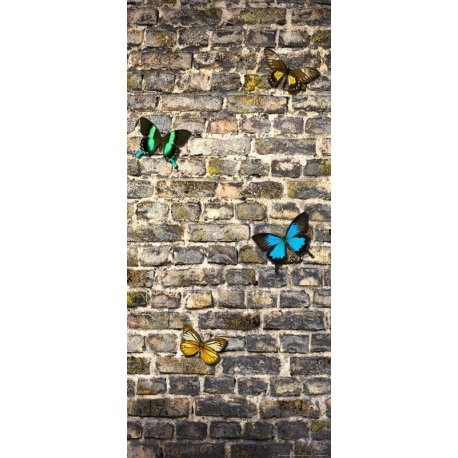 Muro de Ladrillos con Mariposas de Color