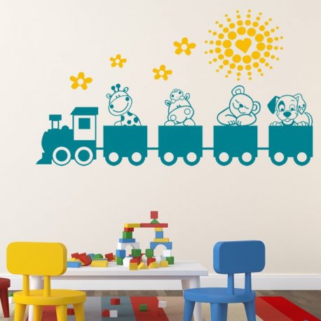 Vinilo decorativo infantil Paseo de Animalitos en tren