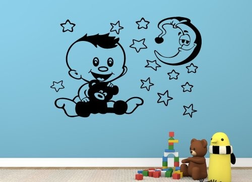El Pequeño Bebé con su Osito y la Luna
